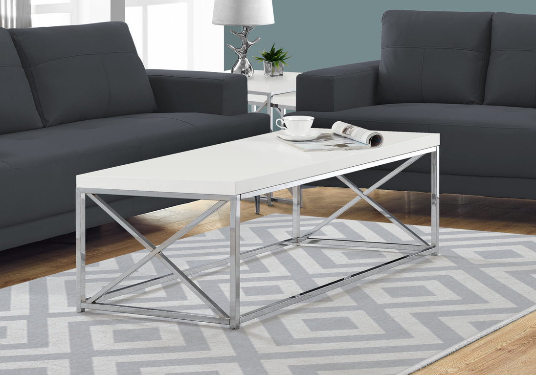 I 3028 Coffee Table - Glossy White With Chrome Metal - Furniture Depot (7881106194680)