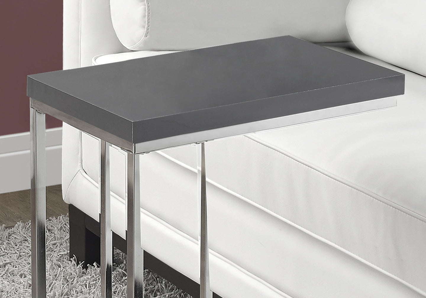 I 3030 Accent Table - Glossy Grey With Chrome Metal - Furniture Depot