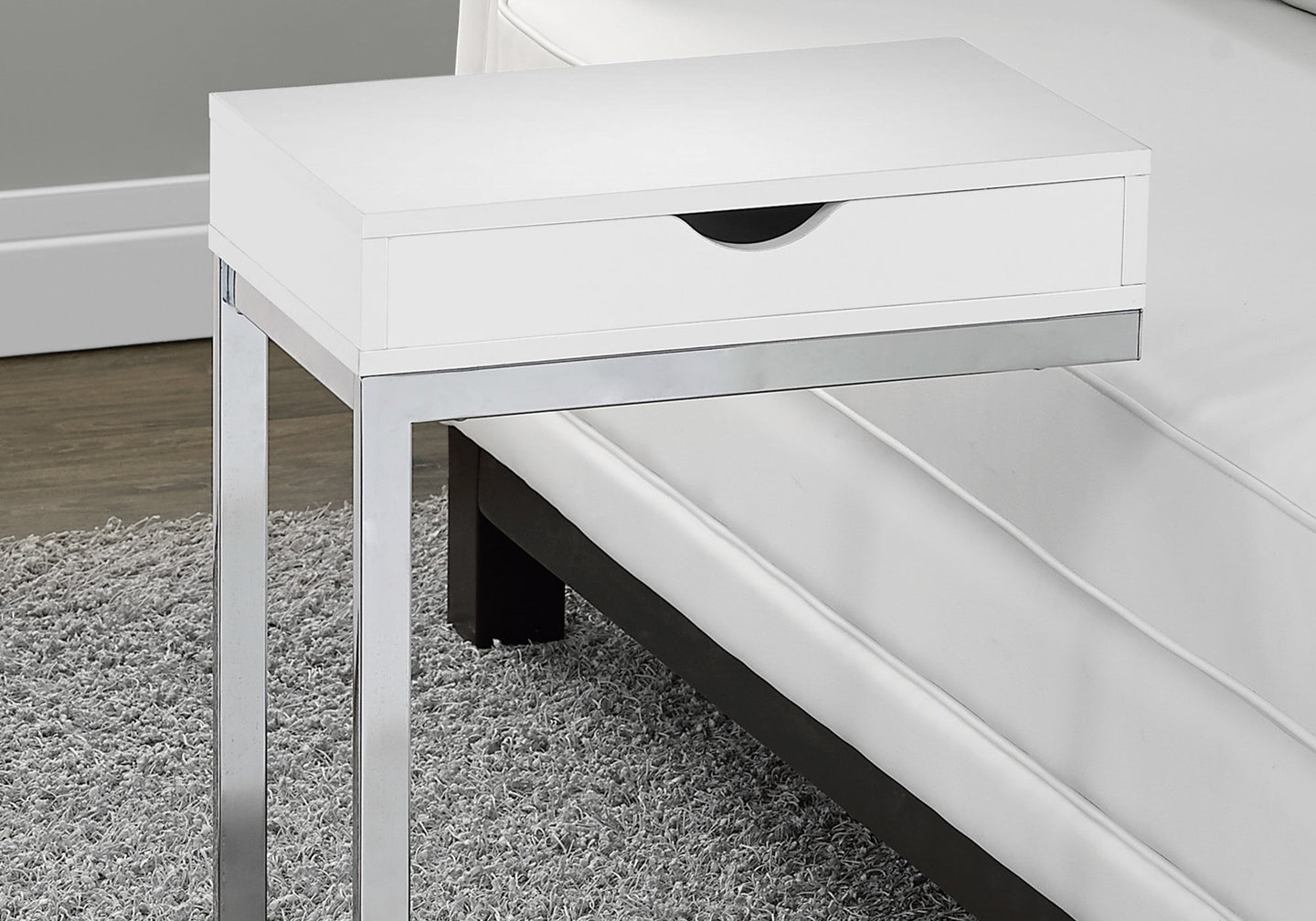 I 3031 Accent Table - Chrome Metal / Glossy White With A Drawer - Furniture Depot (7881106489592)