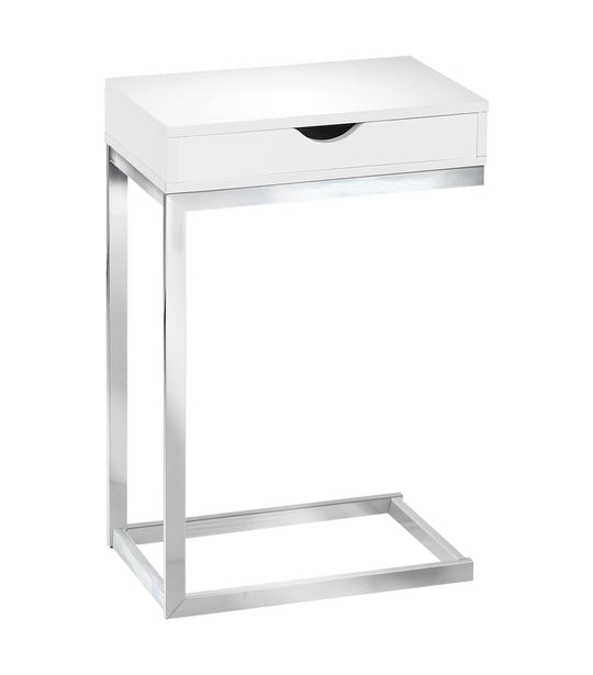 I 3031 Accent Table - Chrome Metal / Glossy White With A Drawer - Furniture Depot (7881106489592)