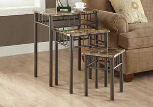 I 3041 Nesting Table - 3pcs Set / Cappuccino Marble / Metal - Furniture Depot (7881106915576)