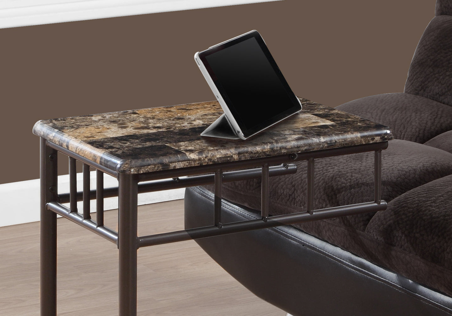 I 3043 Accent Table - Espresso Marble / Bronze Metal - Furniture Depot (7881107046648)