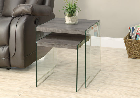 I 3053 Nesting Table - 2pcs Set / Dark Taupe / Tempered Glass - Furniture Depot (7881107472632)