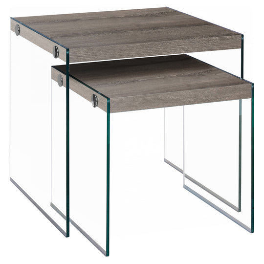 I 3053 Nesting Table - 2pcs Set / Dark Taupe / Tempered Glass - Furniture Depot (7881107472632)