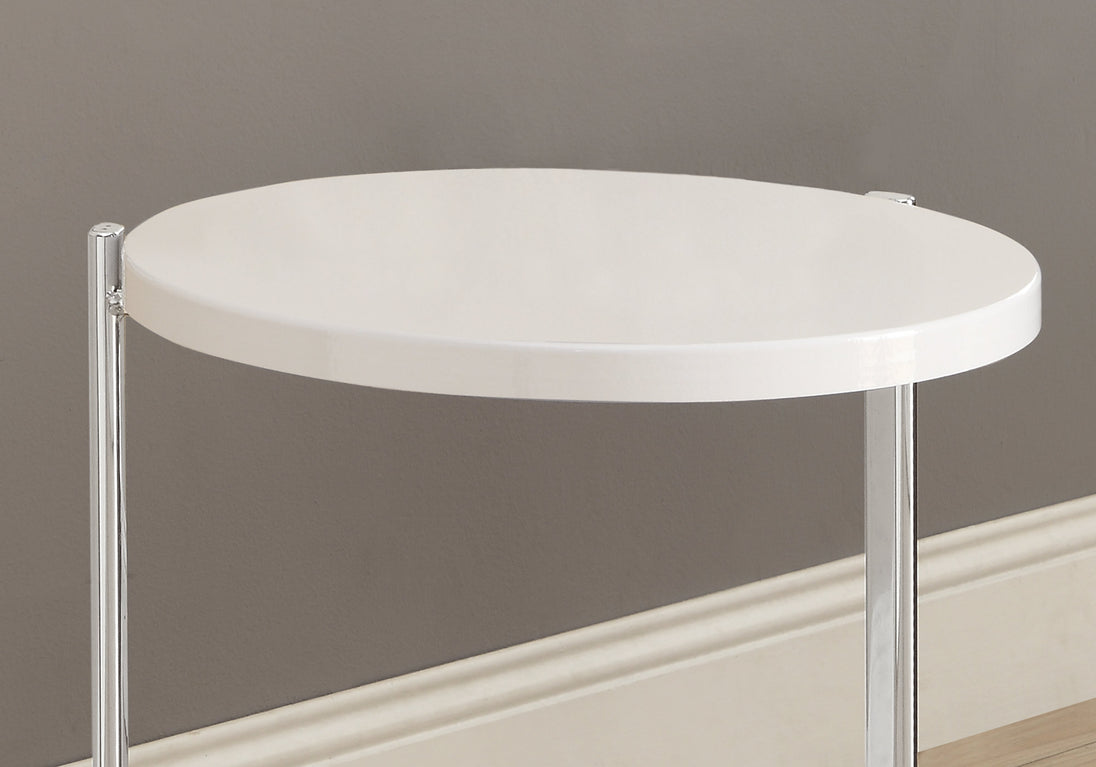 I 3056 Accent Table - Glossy White / Chrome Metal - Furniture Depot (7881107800312)