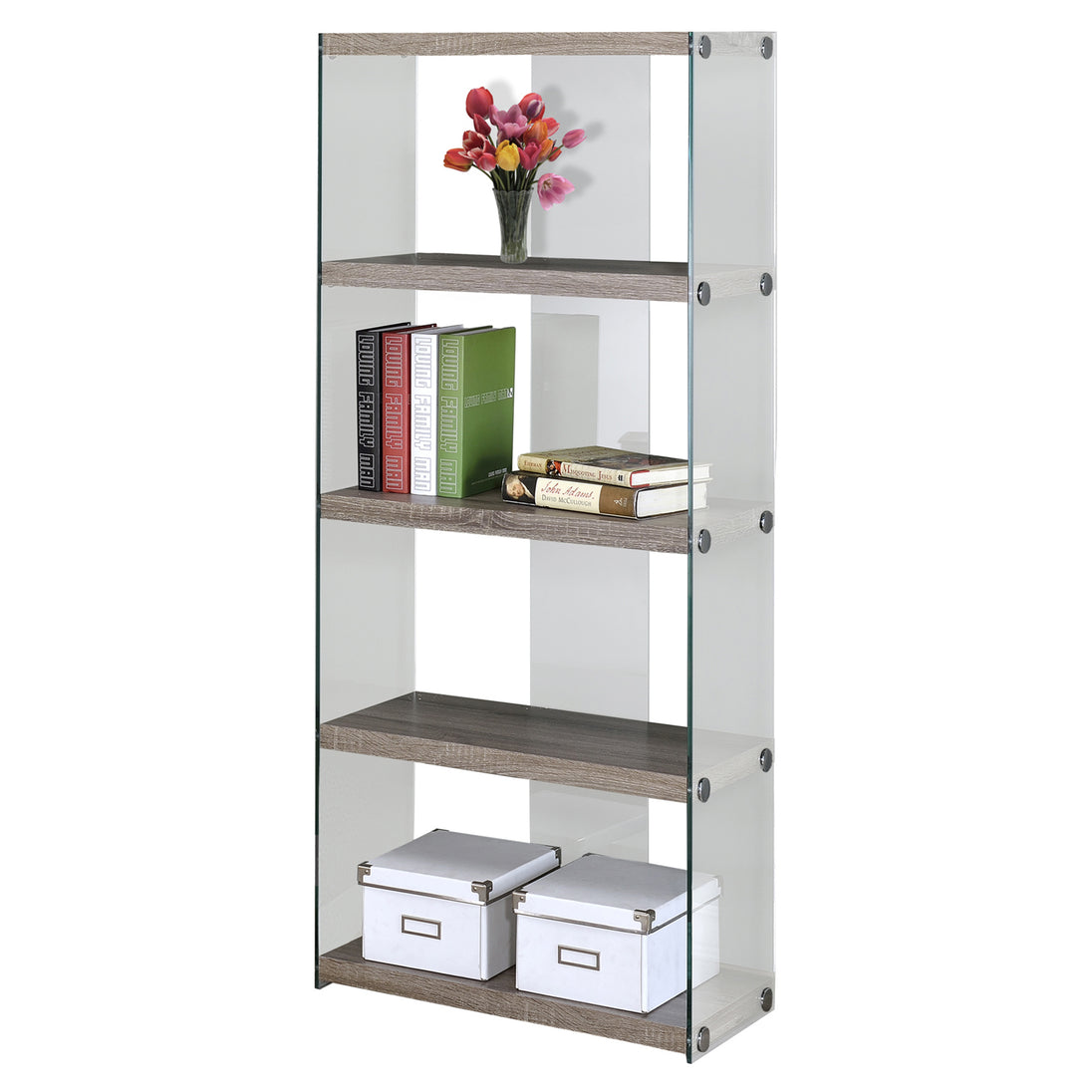 I 3060 Bookcase - 60"H / Dark Taupe With Tempered Glass - Furniture Depot (7881108062456)