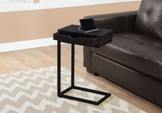 I 3069 Accent Table - Espresso / Black Metal With A Drawer - Furniture Depot (7881108586744)