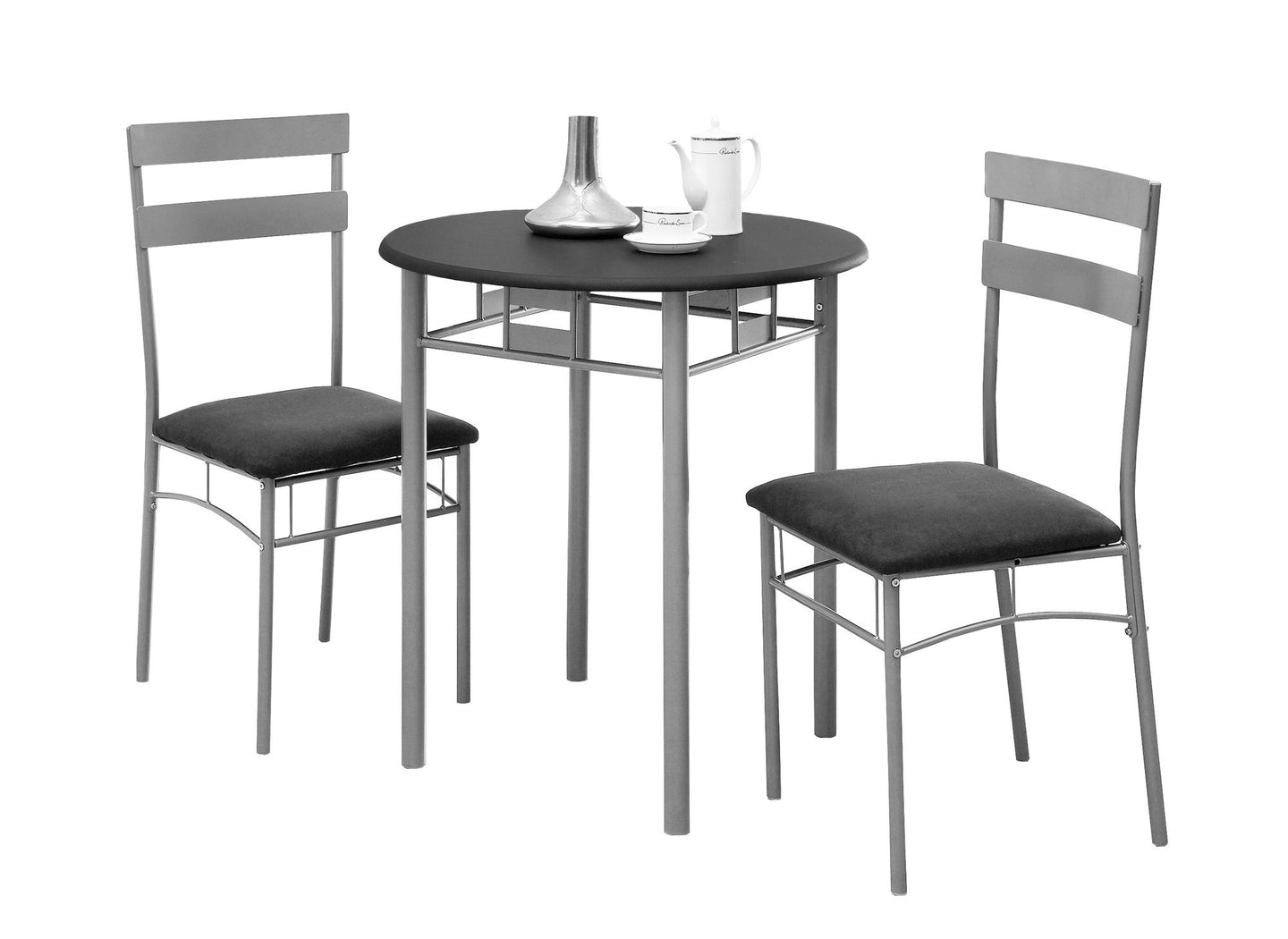 I 3095 Dining Set - 3pcs Set / Black / Silver Metal - Furniture Depot (7881109504248)