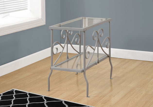 I 3106 Accent Table - Silver Metal With Tempered Glass - Furniture Depot