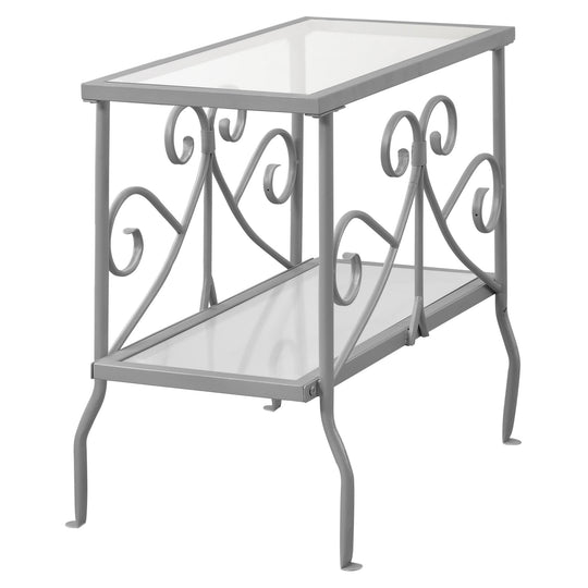 I 3106 Accent Table - Silver Metal With Tempered Glass - Furniture Depot