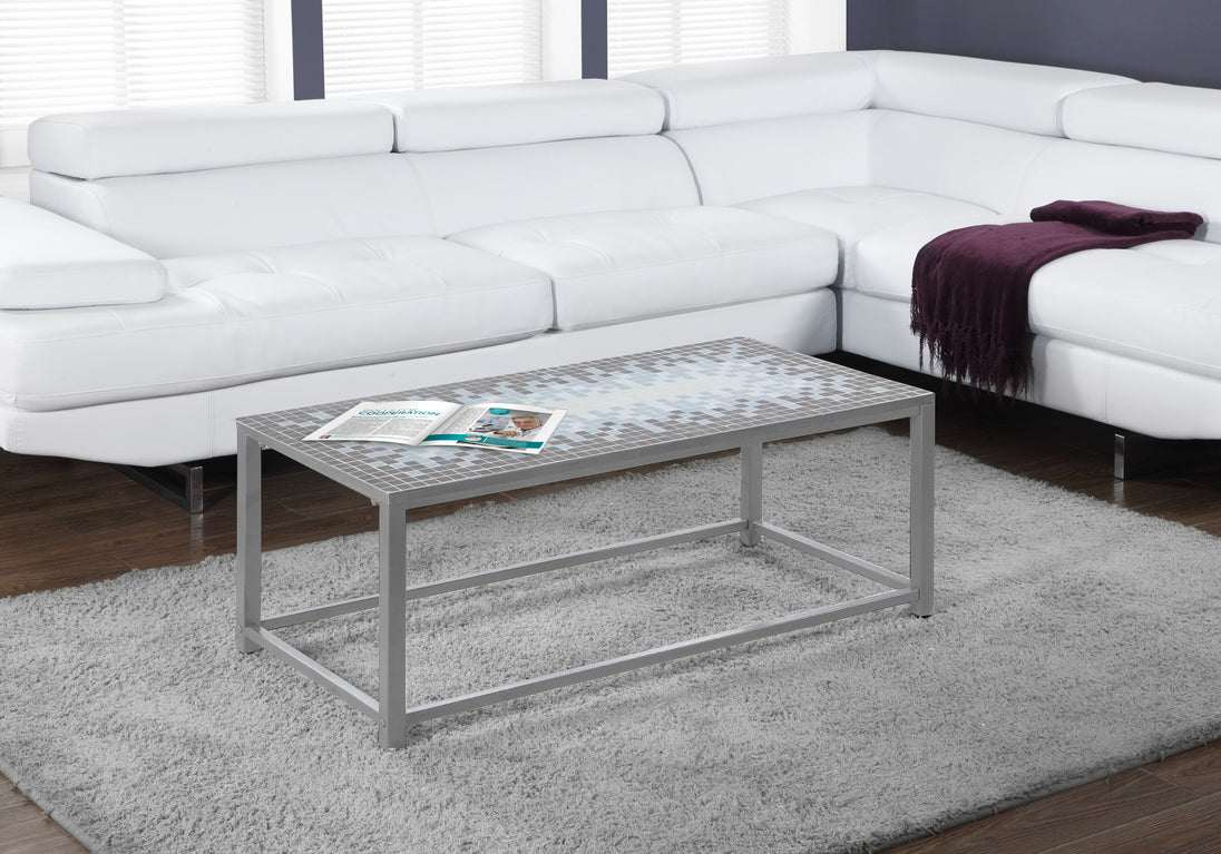 I 3140 Coffee Table - Grey / Blue Tile Top / Hammered Silver - Furniture Depot (7881110651128)