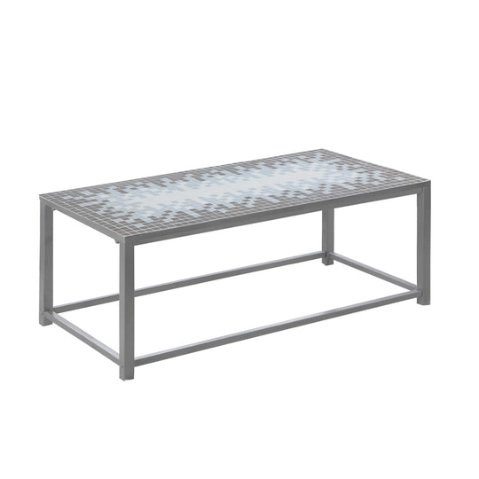 I 3140 Coffee Table - Grey / Blue Tile Top / Hammered Silver - Furniture Depot (7881110651128)