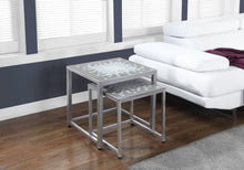 Load image into Gallery viewer, I 3141 Nesting Table - 2pcs Set / Grey / Blue Tile Top / Silver - Furniture Depot