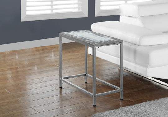 I 3143 Accent Table - Grey / Blue Tile Top / Hammered Silver - Furniture Depot (7881110716664)