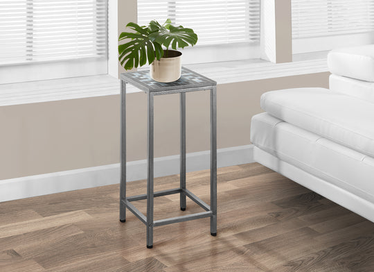 I 3145 Accent Table - Grey / Blue Tile Top / Hammered Silver - Furniture Depot (7881110782200)