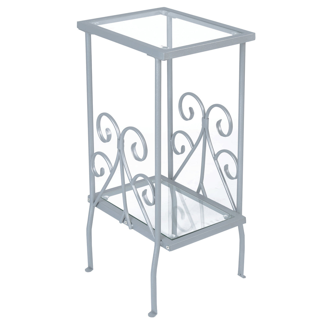 I 3158 Accent Table - 30"H / Silver Metal With Tempered Glass - Furniture Depot