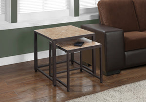 I 3161 Nesting Table - 2pcs Set / Terracotta Tile Top / Brown - Furniture Depot