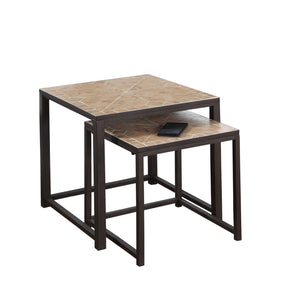 I 3161 Nesting Table - 2pcs Set / Terracotta Tile Top / Brown - Furniture Depot