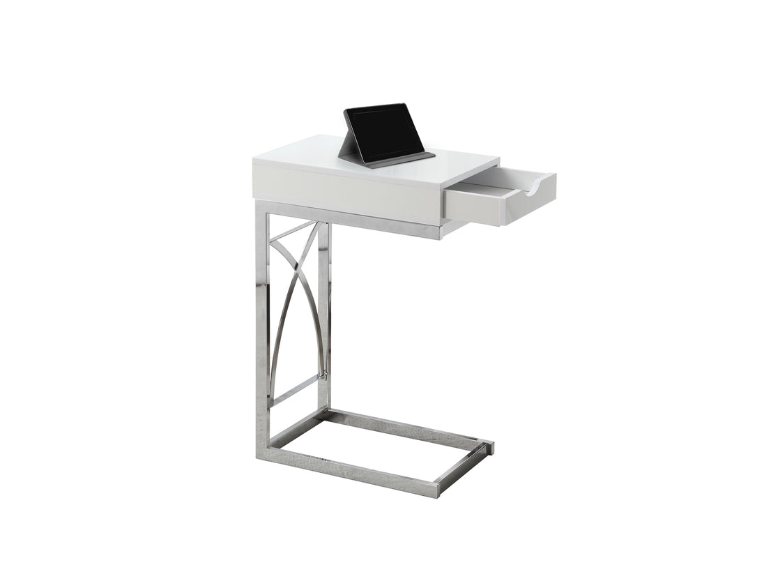 I 3170 Accent Table - Chrome Metal / Glossy White With A Drawer - Furniture Depot (7881111142648)