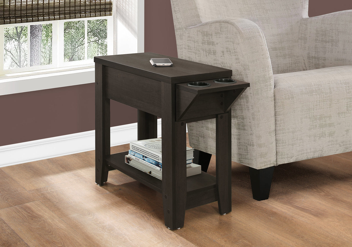 I 3197 Accent Table - 23"H / Espresso With A Glass Holder - Furniture Depot (7881111601400)