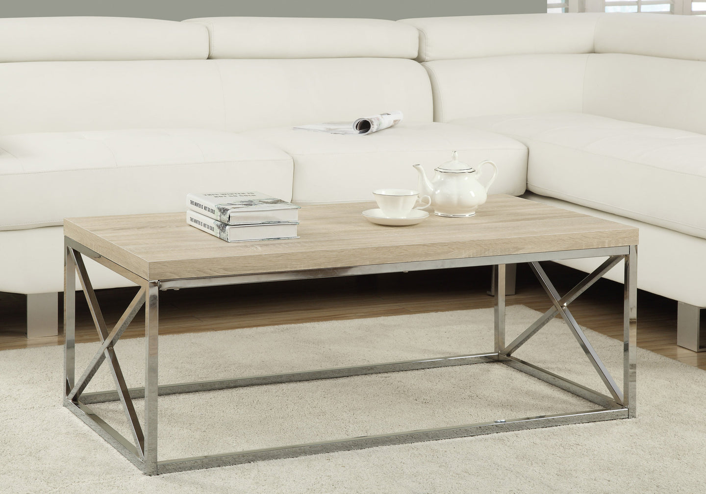 I 3208 Coffee Table - Natural With Chrome Metal - Furniture Depot (7881111732472)