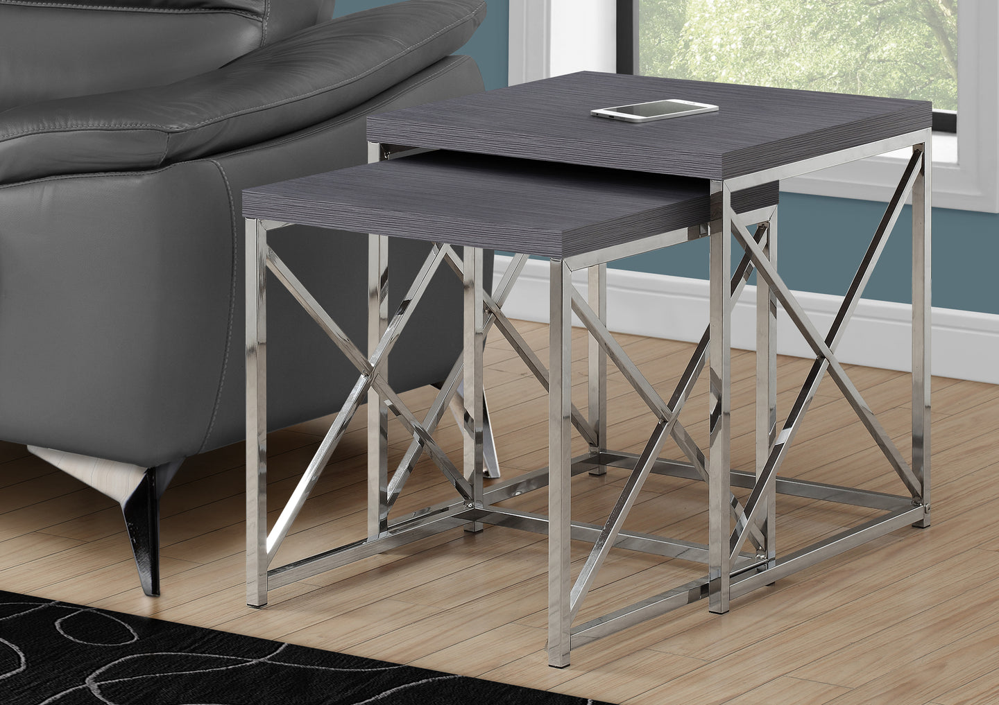I 3226 Nesting Table - 2pcs Set / Grey With Chrome Metal - Furniture Depot (7881111863544)