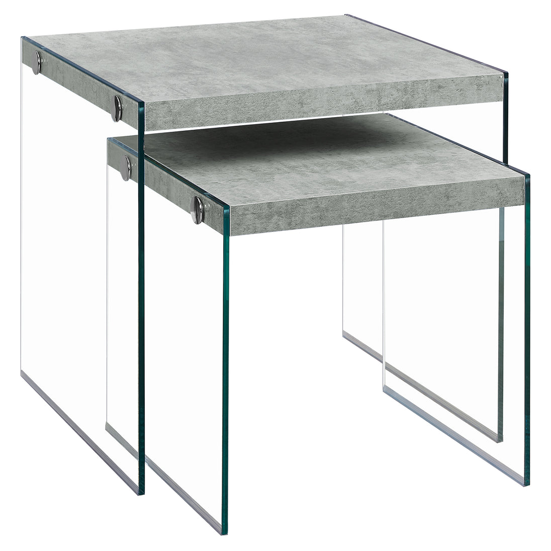 I 3231 Nesting Table - 2pcs Set / Grey Cement / Tempered Glass - Furniture Depot