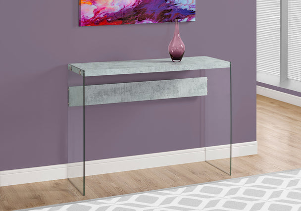 I 3232 Accent Table - 44"L / Grey Cement / Tempered Glass - Furniture Depot