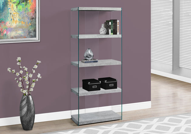 I 3233 Bookcase - 60"H / Grey Cement With Tempered Glass - Furniture Depot (7881112060152)