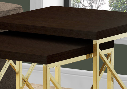 I 3237 Nesting Table - 2pcs Set / Espresso / Gold Metal - Furniture Depot (7881112158456)