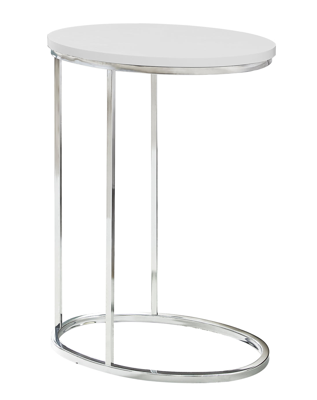 I 3246 Accent Table - Oval / Glossy White With Chrome Metal - Furniture Depot