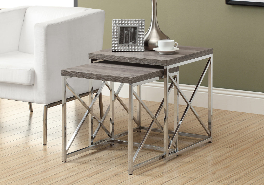 I 3255 Nesting Table - 2pcs Set / Dark Taupe With Chrome Metal - Furniture Depot (7881112453368)