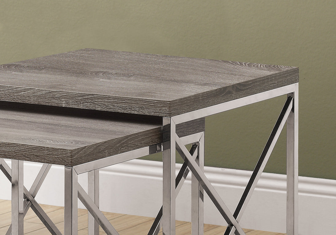 I 3255 Nesting Table - 2pcs Set / Dark Taupe With Chrome Metal - Furniture Depot (7881112453368)