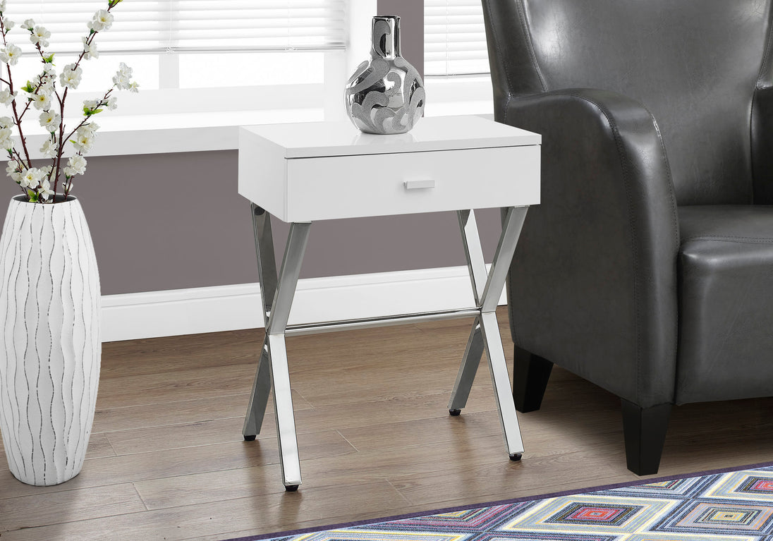 I 3262 Accent Table - 24"H / Glossy White / Chrome Metal - Furniture Depot (7881112649976)