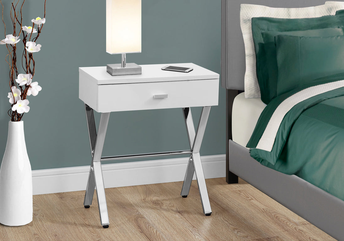 I 3262 Accent Table - 24"H / Glossy White / Chrome Metal - Furniture Depot (7881112649976)