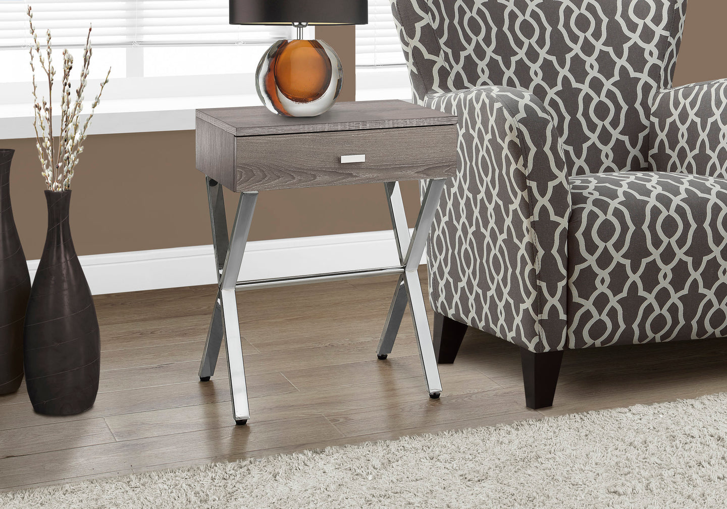 I 3263 Accent Table - 24"H / Dark Taupe / Chrome Metal - Furniture Depot (7881112715512)