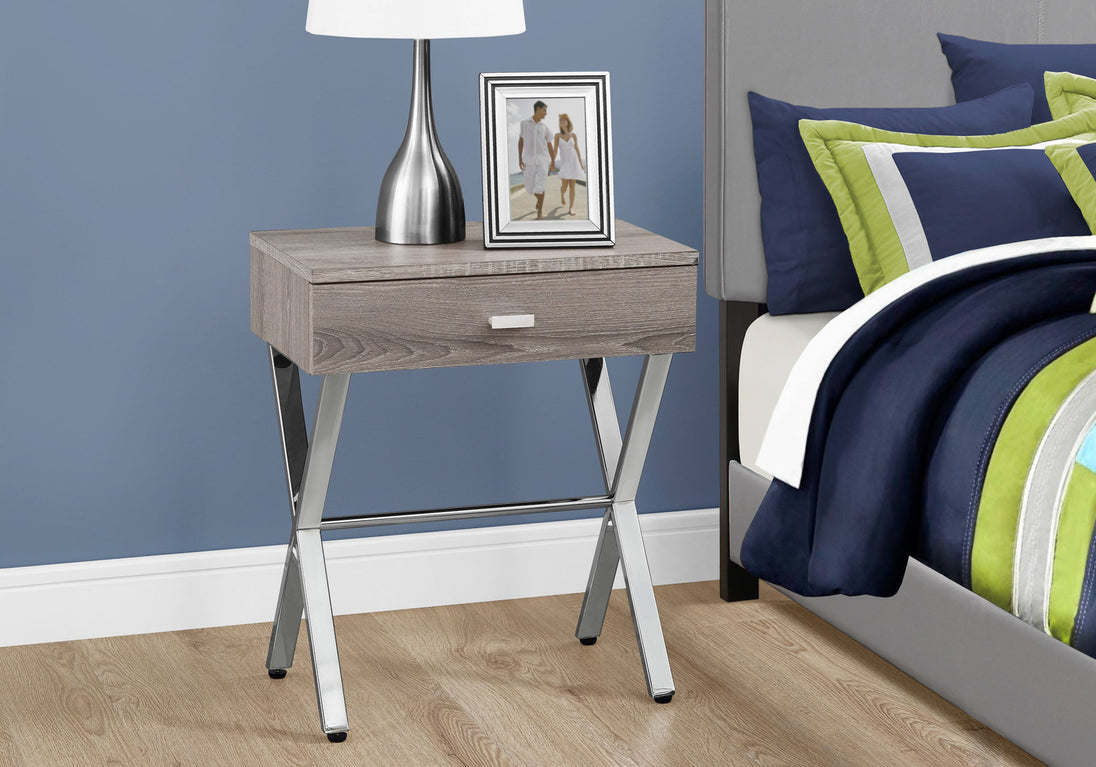 I 3263 Accent Table - 24"H / Dark Taupe / Chrome Metal - Furniture Depot (7881112715512)