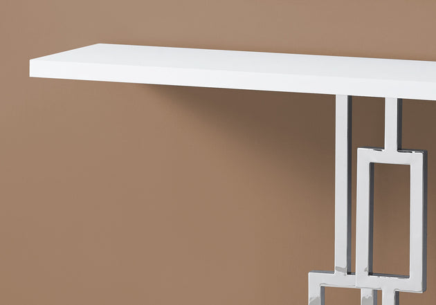 I 3266 Accent Table - 48"L / Glossy White / Chrome Metal - Furniture Depot (7881112781048)