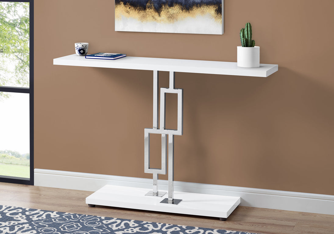 I 3266 Accent Table - 48"L / Glossy White / Chrome Metal - Furniture Depot (7881112781048)