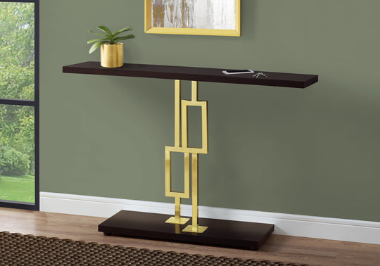 I 3269 Accent Table - 48"L / Espresso / Gold Metal - Furniture Depot (7881112846584)