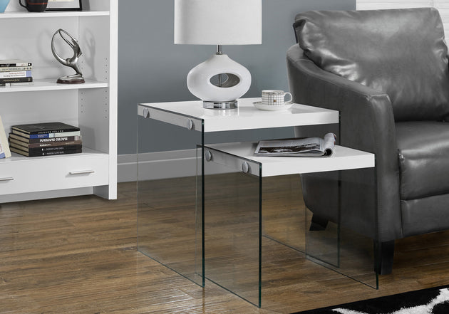 I 3287 Nesting Table - 2pcs Set / Glossy White / Tempered Glass - Furniture Depot (7881113108728)