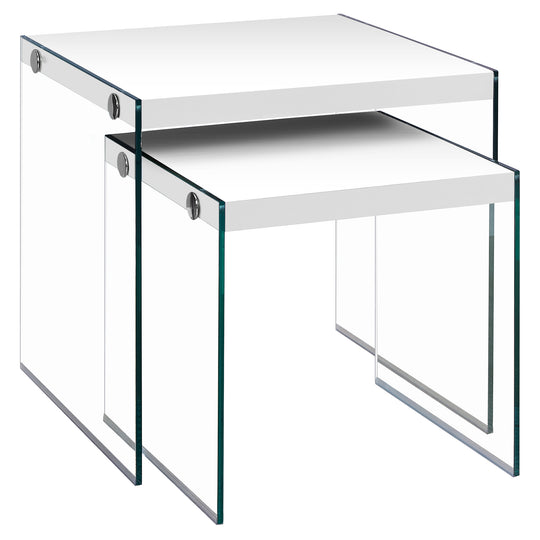 I 3287 Nesting Table - 2pcs Set / Glossy White / Tempered Glass - Furniture Depot (7881113108728)