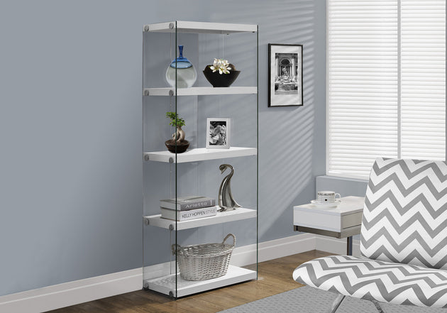 I 3289 Bookcase - 60"H / Glossy White With Tempered Glass - Furniture Depot (7881113239800)