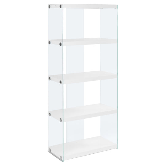 I 3289 Bookcase - 60"H / Glossy White With Tempered Glass - Furniture Depot (7881113239800)