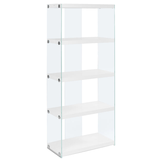 I 3289 Bookcase - 60"H / Glossy White With Tempered Glass - Furniture Depot (7881113239800)