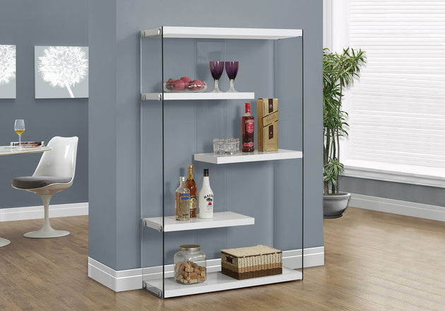 I 3290 Bookcase - 60"H / Glossy White With Tempered Glass - Furniture Depot (7881113272568)