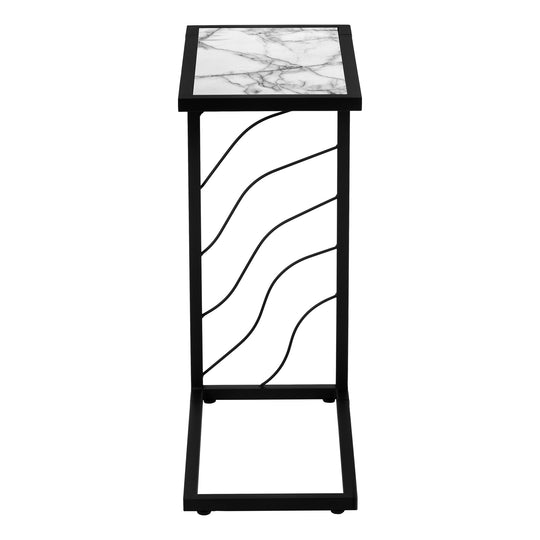 I 3300 Accent Table - 25"H / White Marble-Look / Black Metal - Furniture Depot (7881113403640)