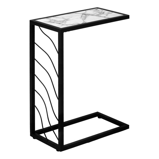 I 3300 Accent Table - 25"H / White Marble-Look / Black Metal - Furniture Depot (7881113403640)