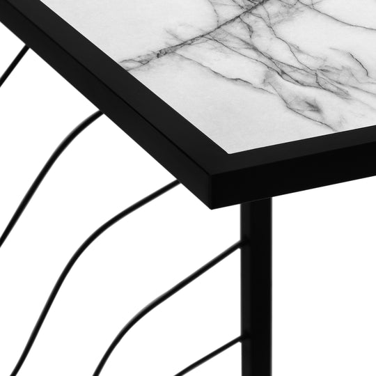 I 3300 Accent Table - 25"H / White Marble-Look / Black Metal - Furniture Depot (7881113403640)