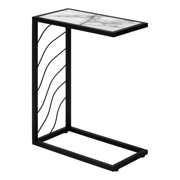 I 3300 Accent Table - 25"H / White Marble-Look / Black Metal - Furniture Depot (7881113403640)